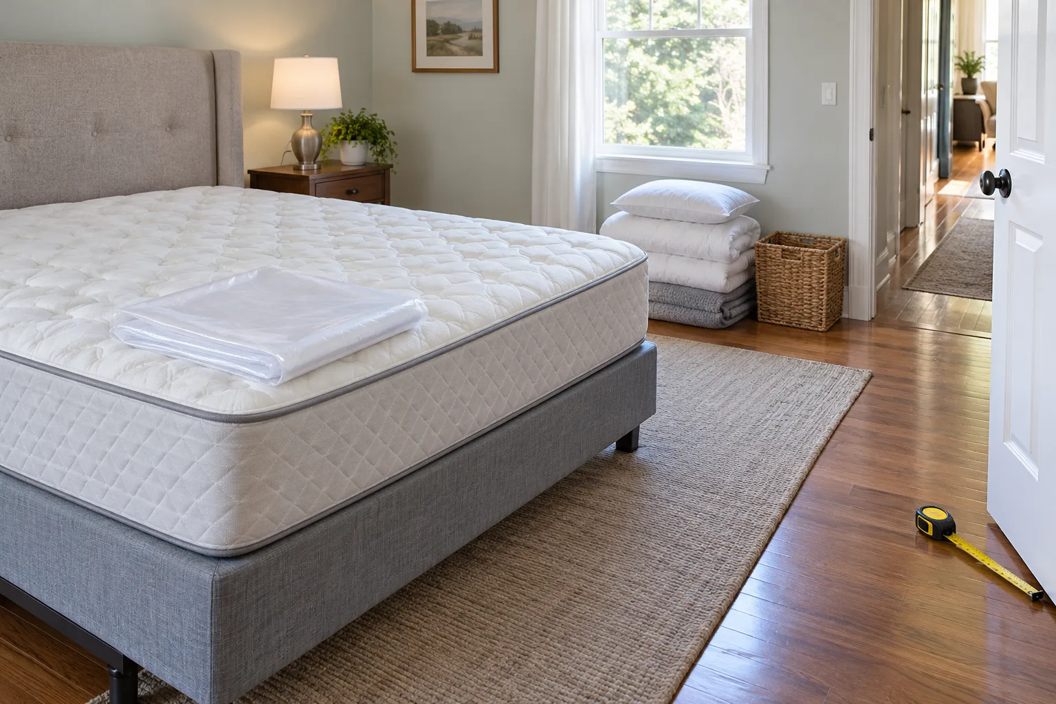 Prepared mattress removal scene with a clear access route